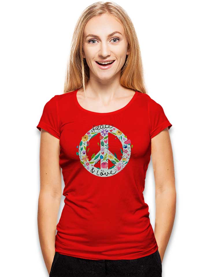 peace-and-love-floral-sign-damen-t-shirt rot 2