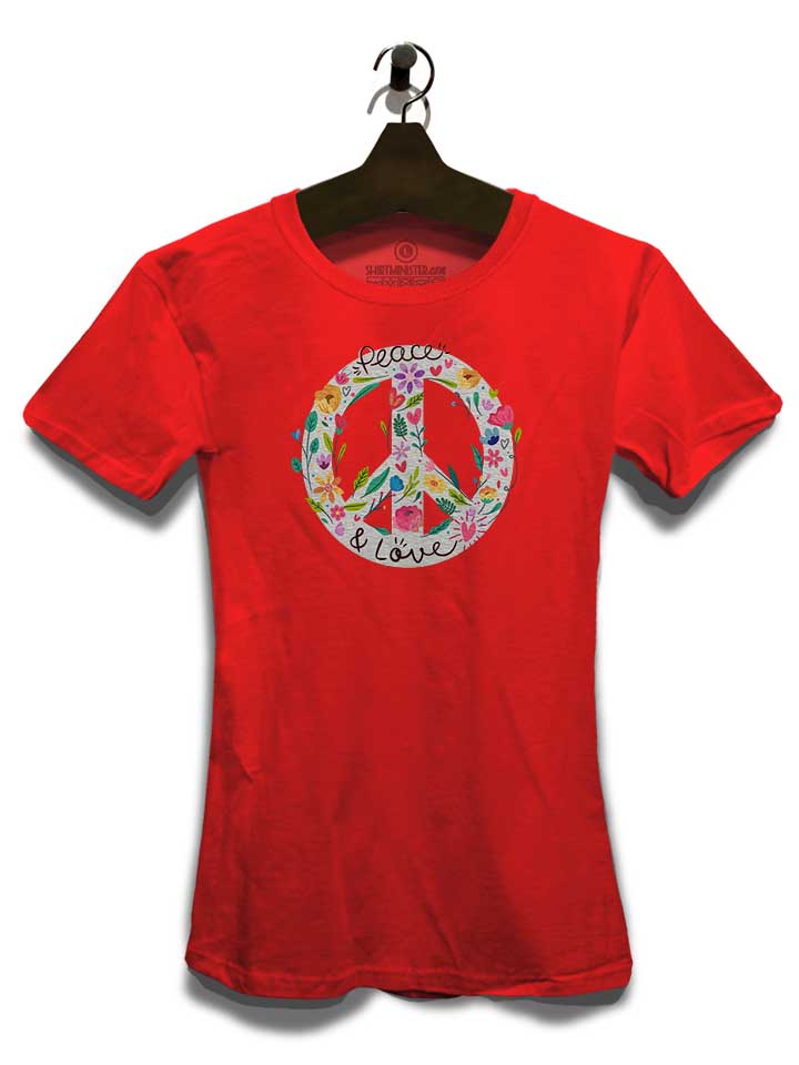 peace-and-love-floral-sign-damen-t-shirt rot 3