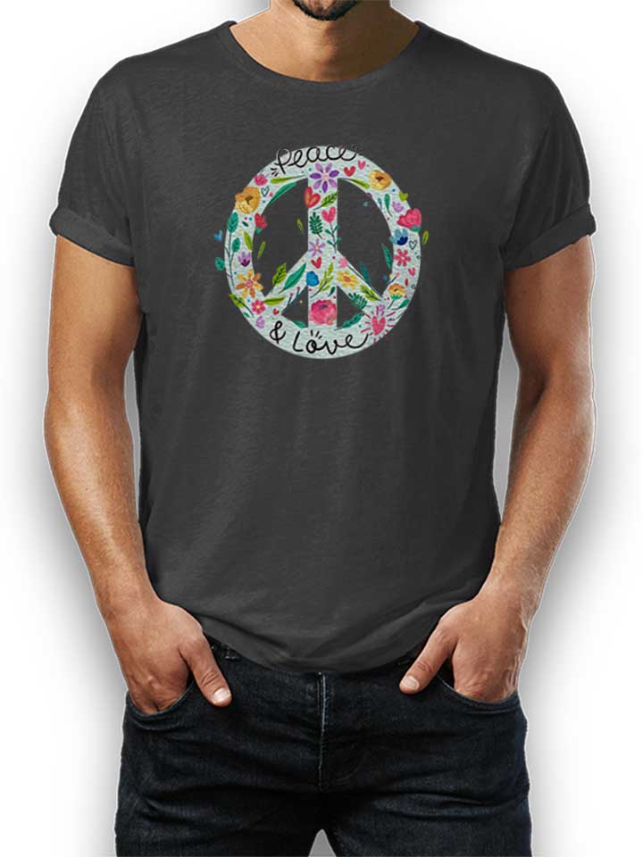 Peace And Love Floral Sign T-Shirt grigio-scuro L