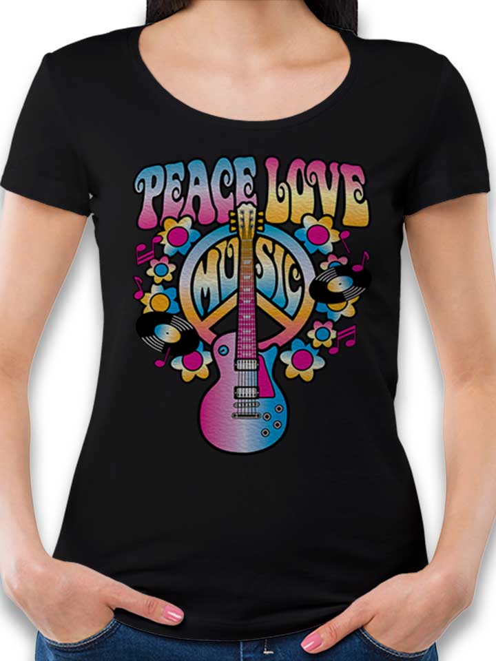 Peace Love Music T-Shirt Femme noir L