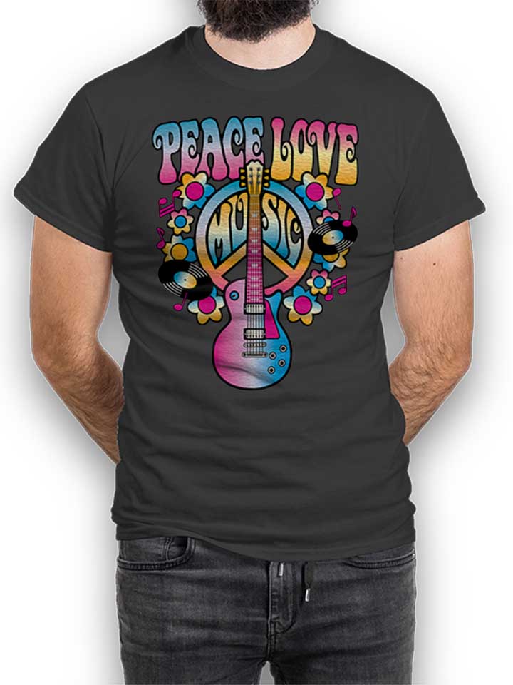Peace Love Music Camiseta gris-oscuro L