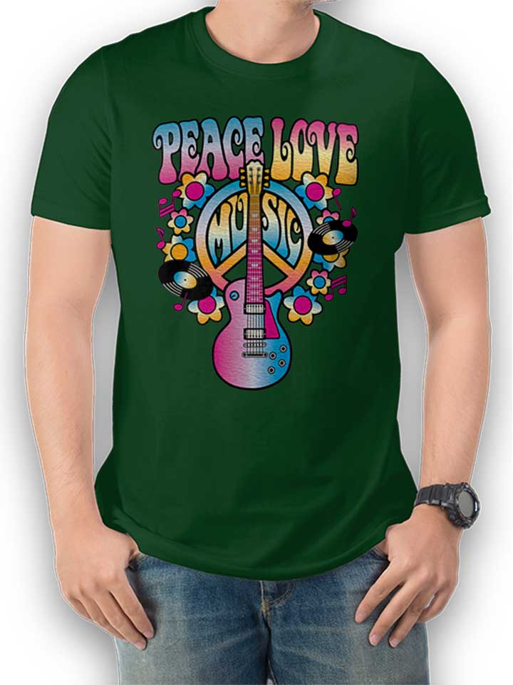 Peace Love Music T-Shirt vert-fonc L