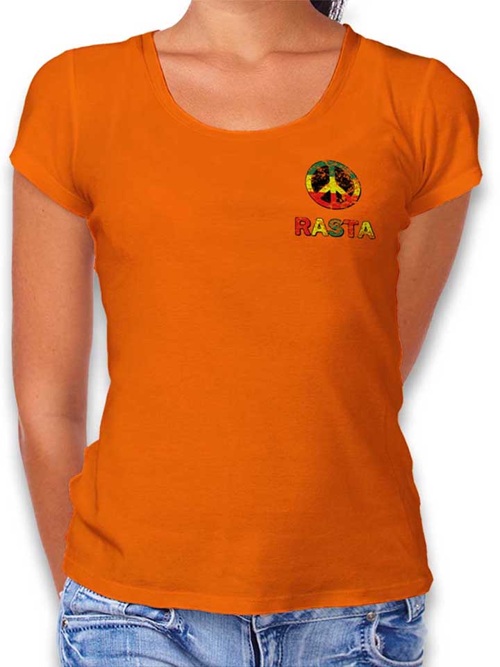 Peace Rasta Vintage Chest Print Damen T-Shirt orange L