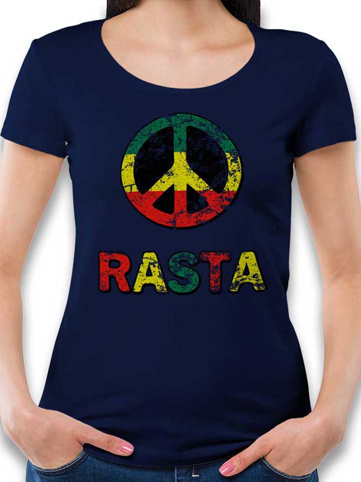 Peace Rasta Vintage Damen T-Shirt dunkelblau L