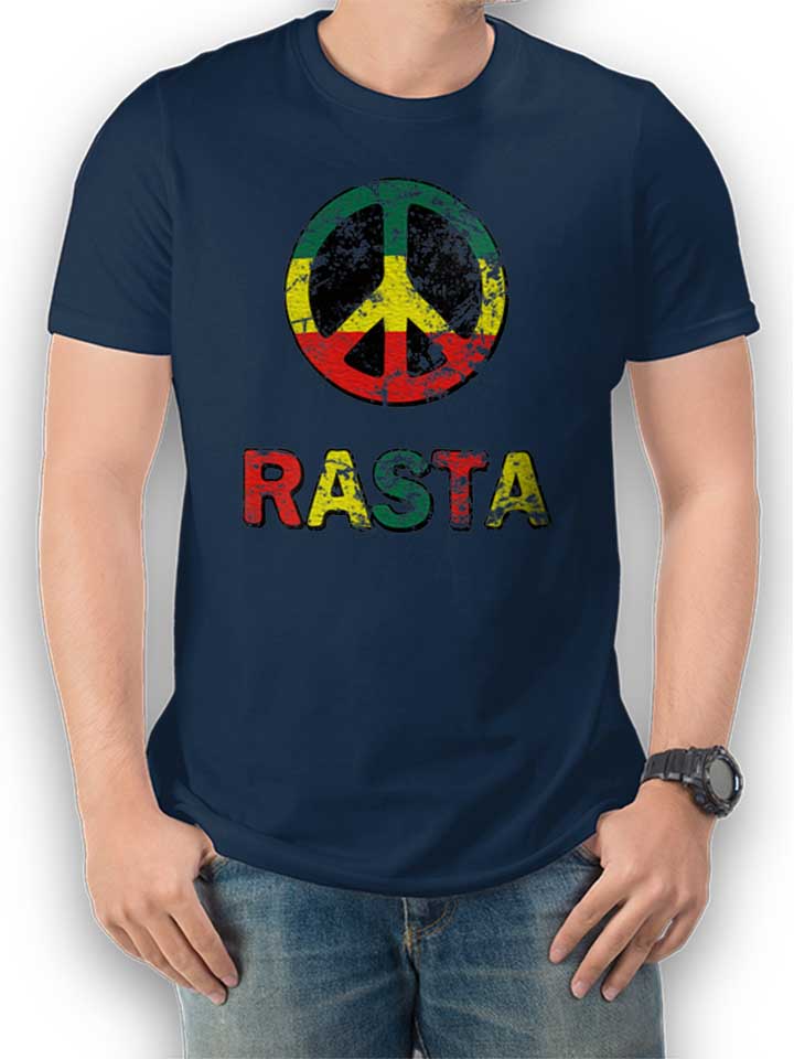 Peace Rasta Vintage T-Shirt dunkelblau L