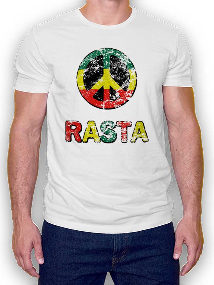 Peace Rasta Vintage T-Shirt weiss L