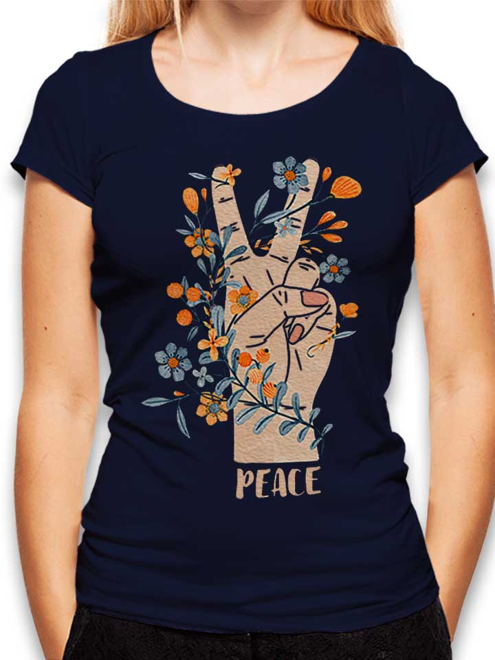 peace-sign-flowers-damen-t-shirt dunkelblau 1