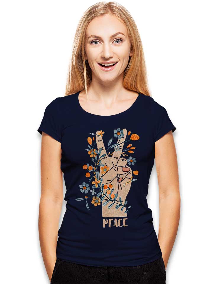 peace-sign-flowers-damen-t-shirt dunkelblau 2