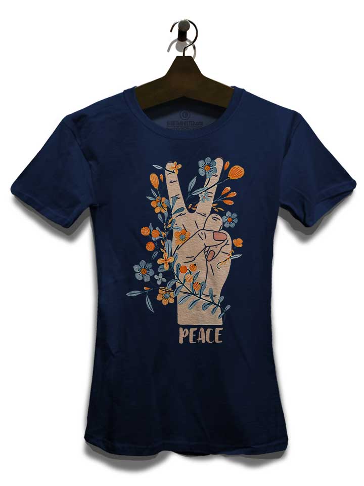peace-sign-flowers-damen-t-shirt dunkelblau 3