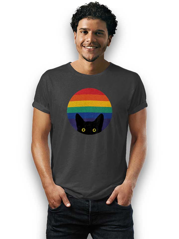 peeking-cat-in-rainbow-circle-t-shirt dunkelgrau 2