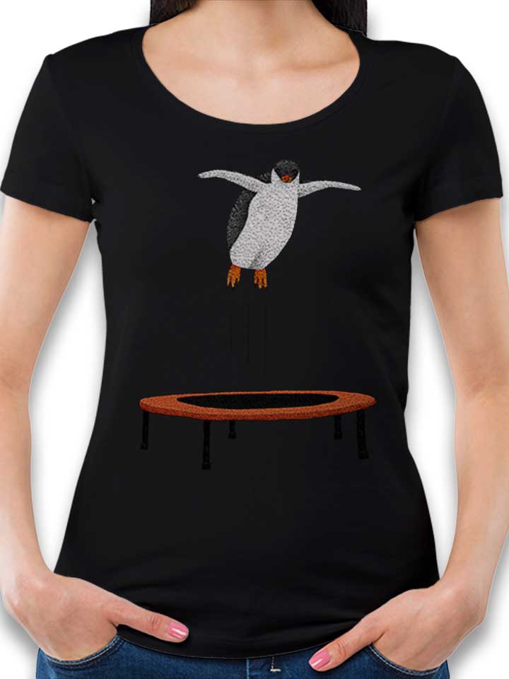 penguin-on-a-trampoline-damen-t-shirt schwarz 1