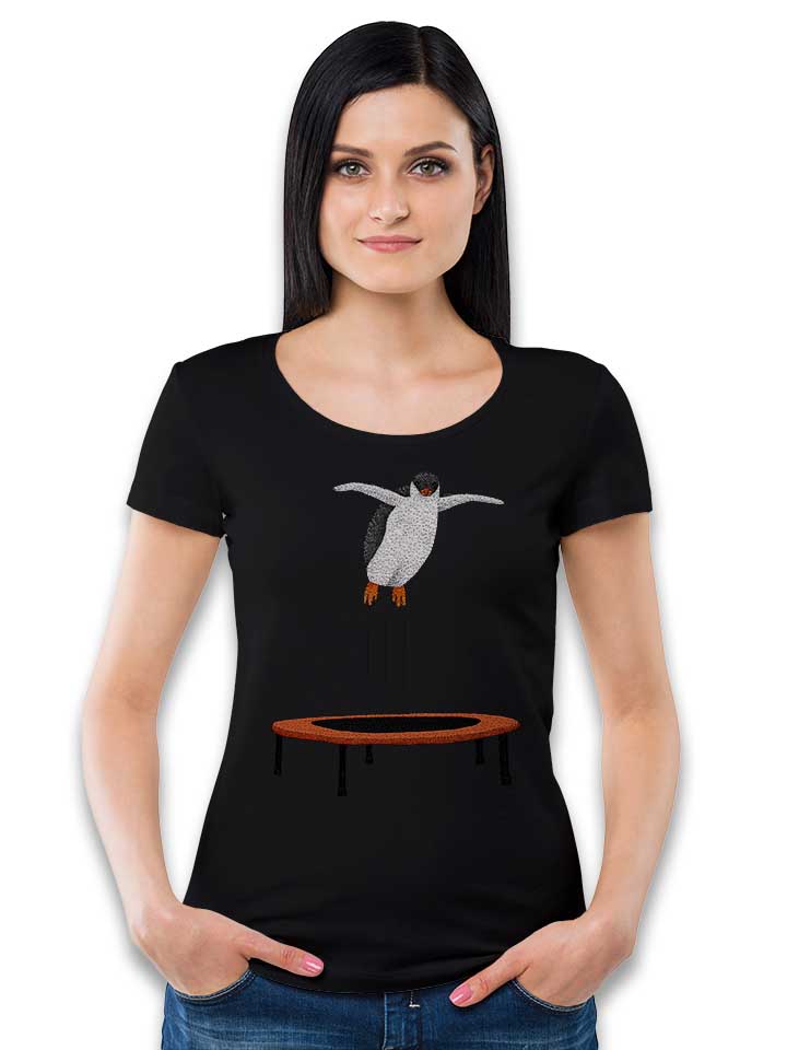 penguin-on-a-trampoline-damen-t-shirt schwarz 2