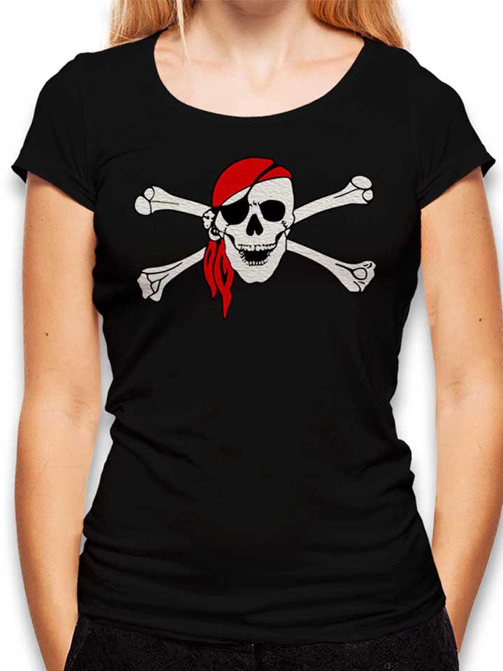 pirate-bandana-totenkopf-damen-t-shirt schwarz 1