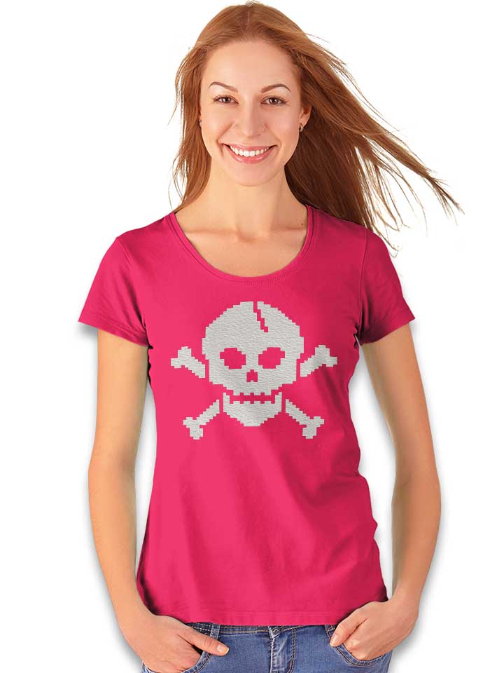 pixel-skull-damen-t-shirt fuchsia 2