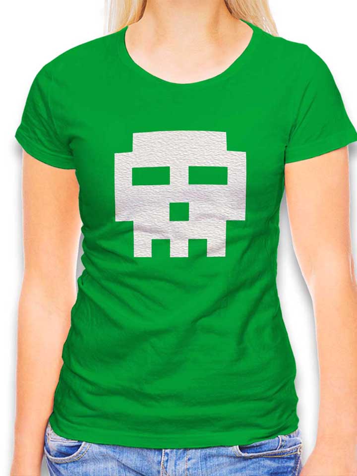 Pixel Totenkopf Damen T-Shirt gruen L
