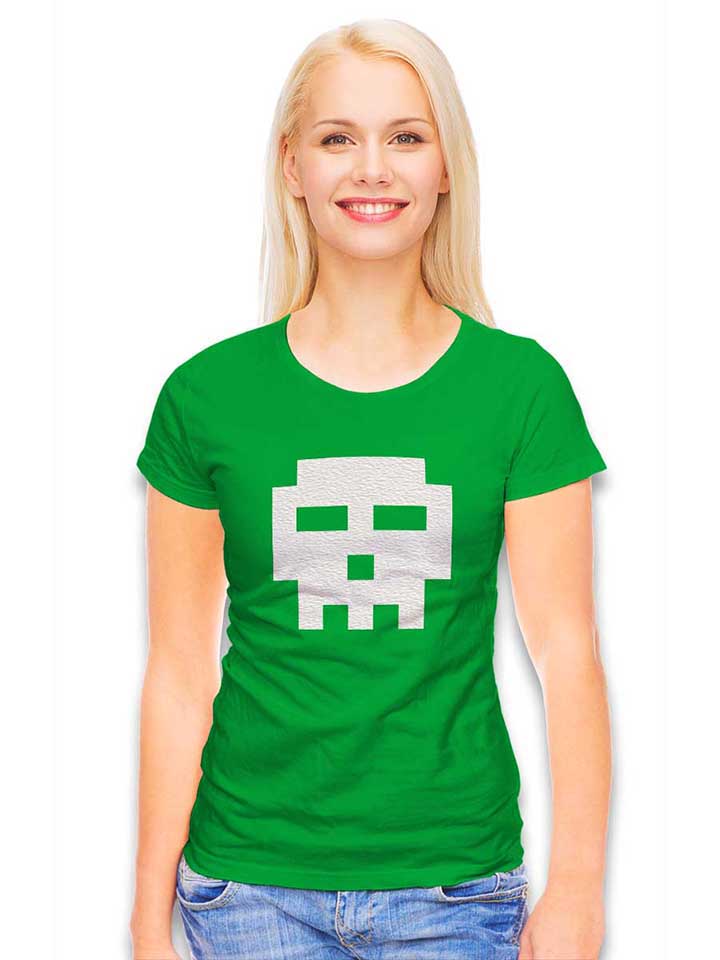 pixel-totenkopf-damen-t-shirt gruen 2