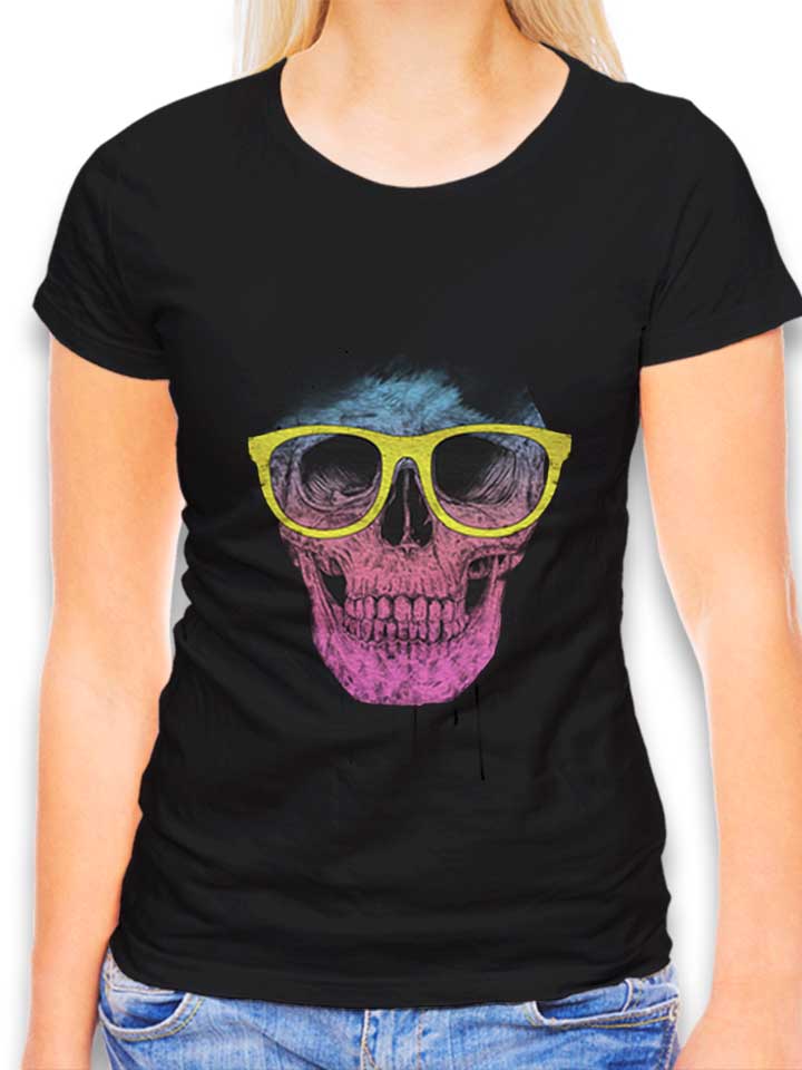 Pop Art Skull With Glasses Damen T-Shirt schwarz L