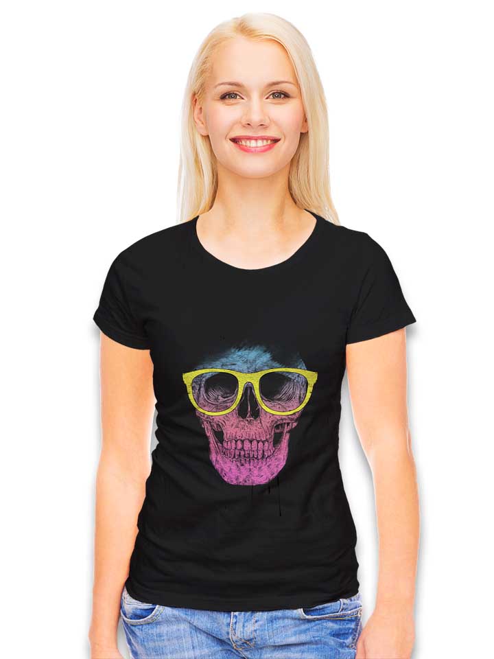 pop-art-skull-with-glasses-damen-t-shirt schwarz 2