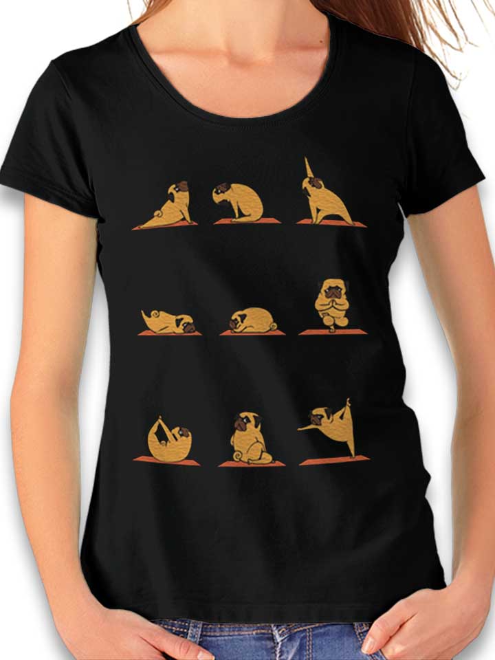 Pug Yoga Damen T-Shirt schwarz L