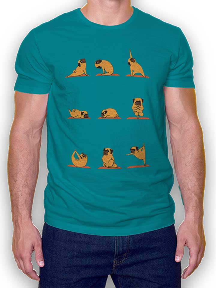 Pug Yoga T-Shirt turquoise L