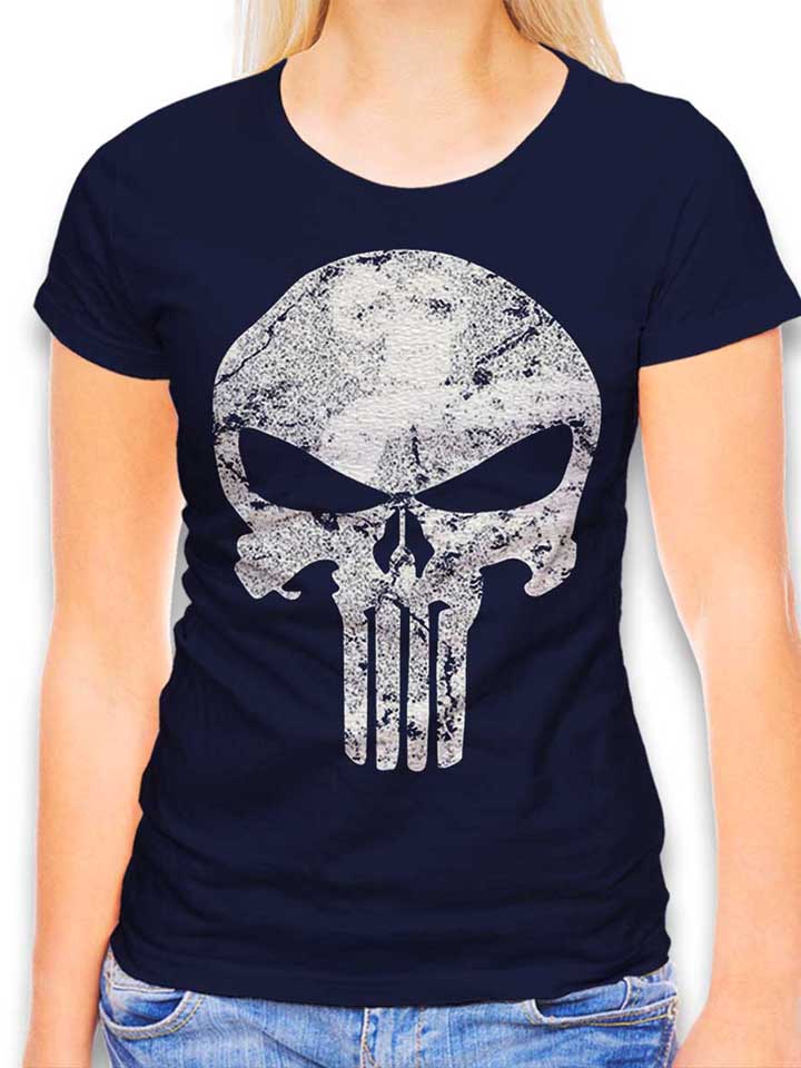 punisher-vintage-skull-damen-t-shirt dunkelblau 1