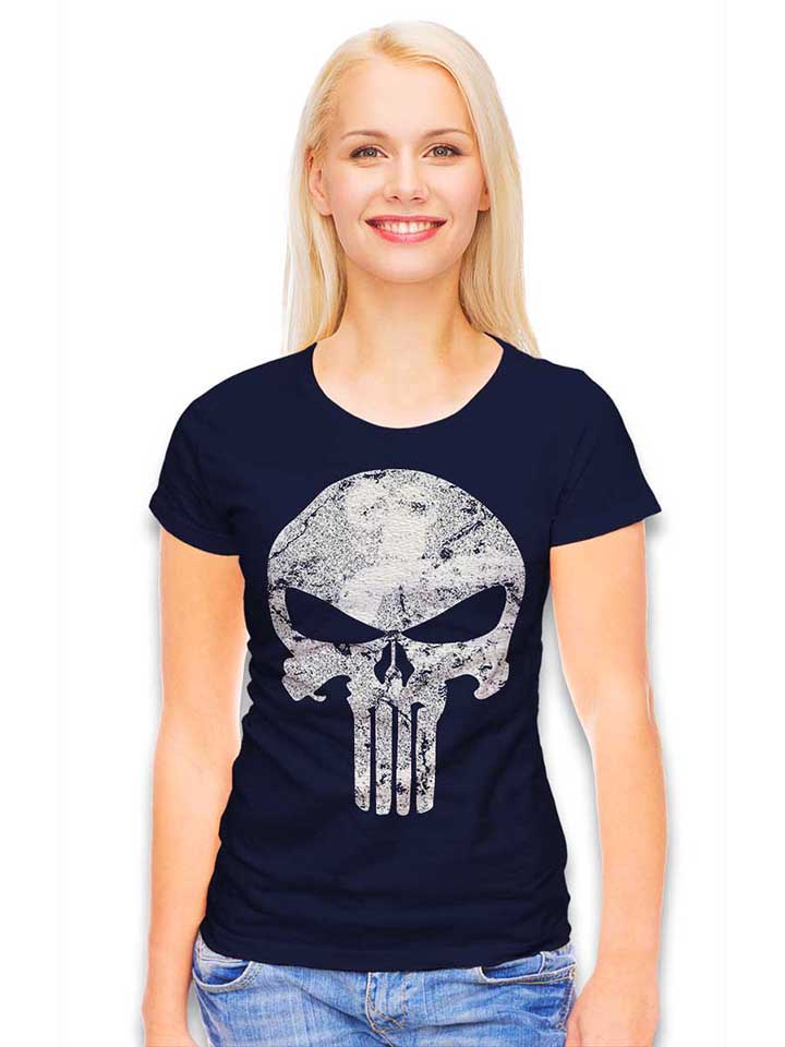 punisher-vintage-skull-damen-t-shirt dunkelblau 2