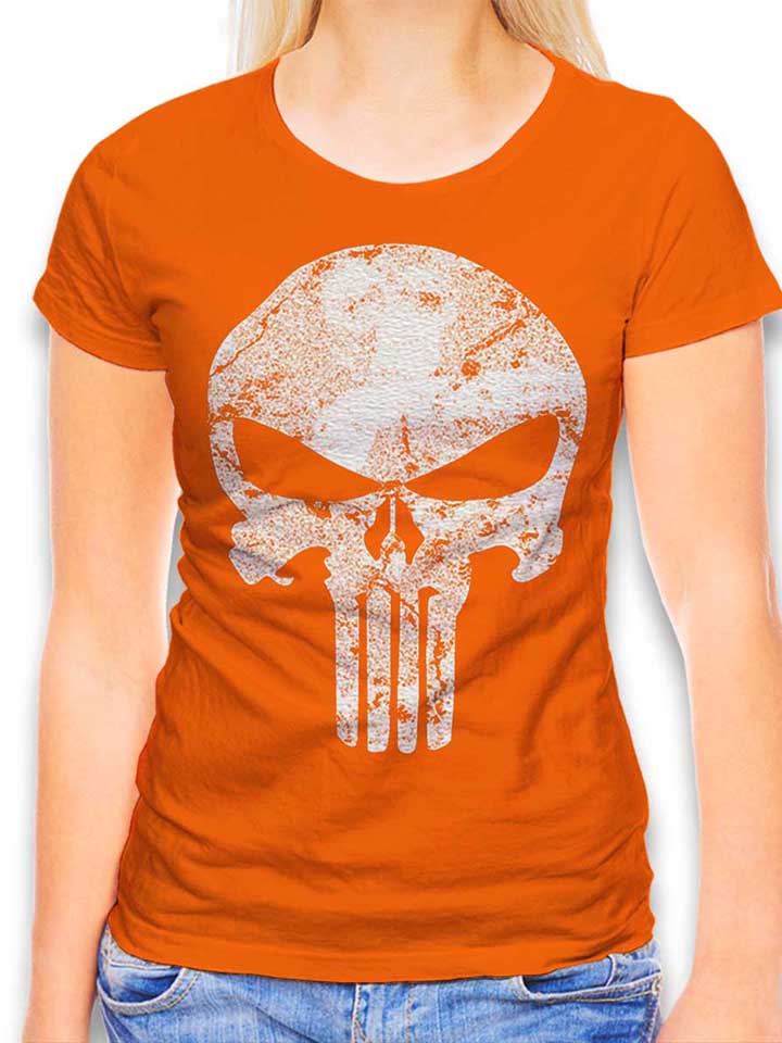 punisher-vintage-skull-damen-t-shirt orange 1