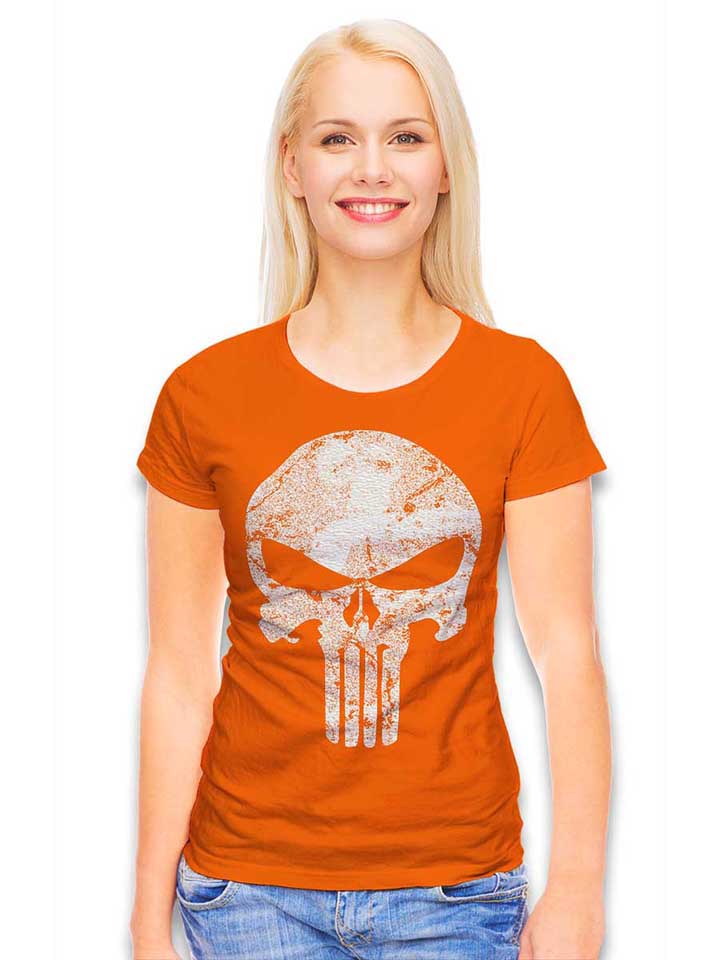 punisher-vintage-skull-damen-t-shirt orange 2