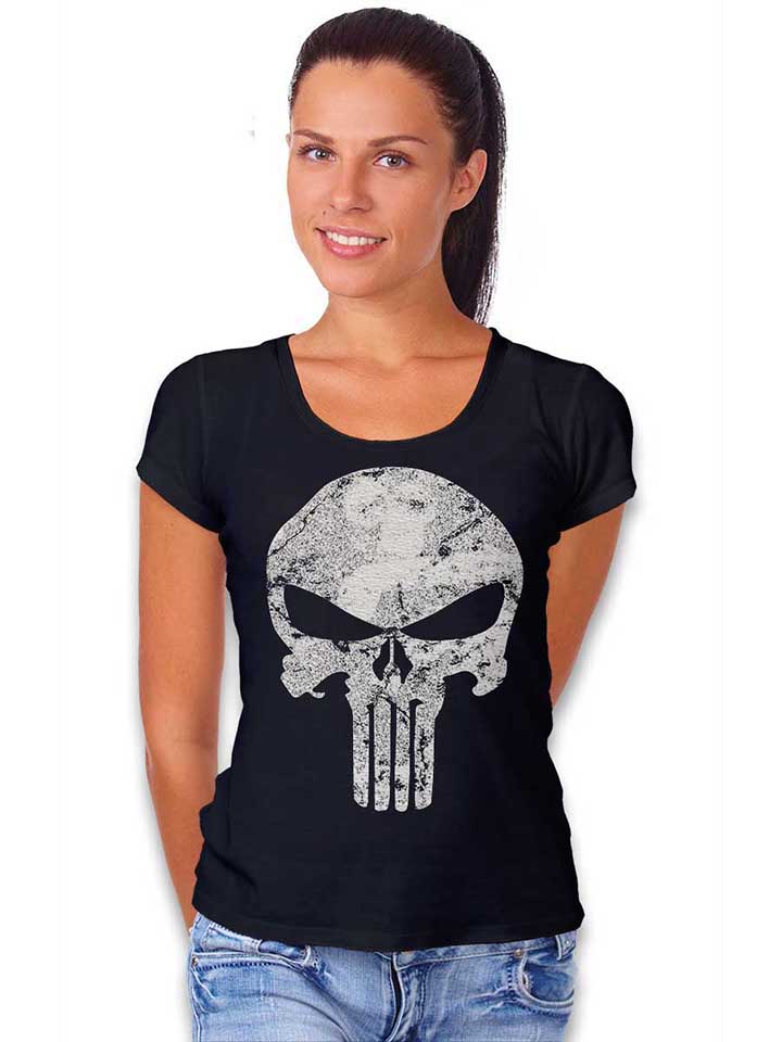 punisher-vintage-skull-damen-t-shirt schwarz 2