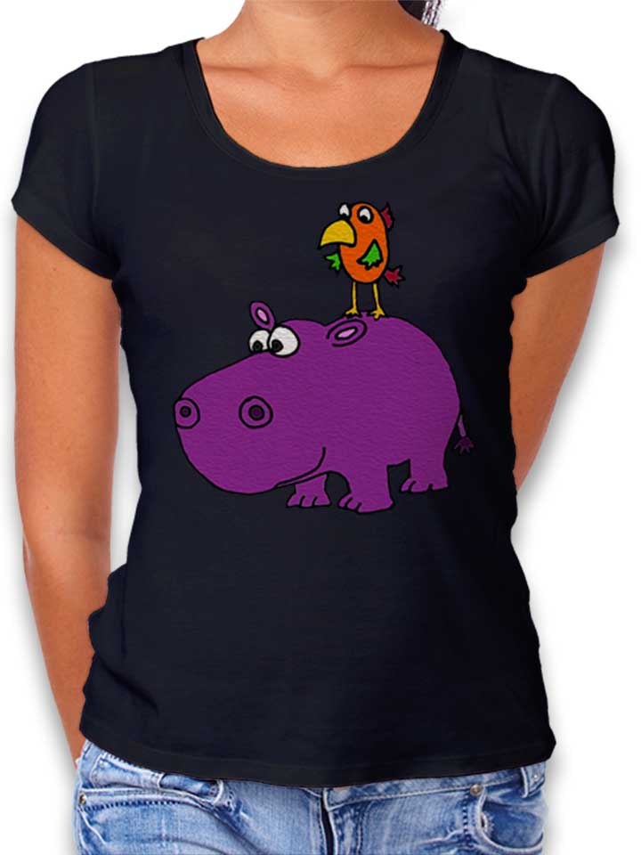 purple-hippo-parrot-damen-t-shirt schwarz 1