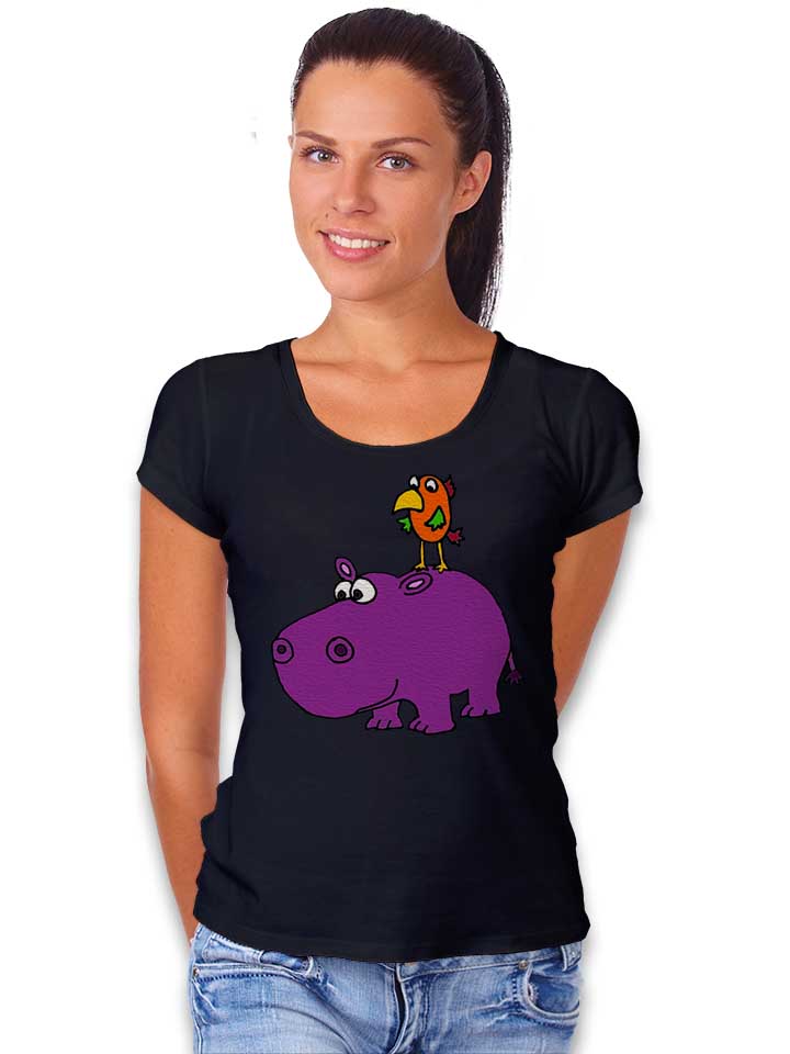 purple-hippo-parrot-damen-t-shirt schwarz 2