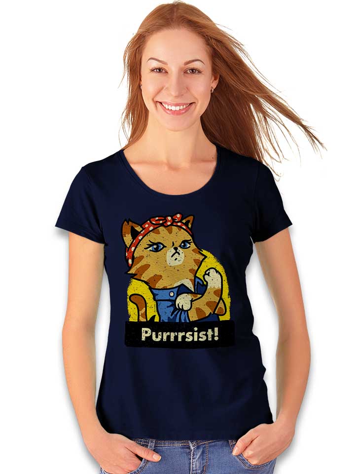 purrrsist-cat-damen-t-shirt dunkelblau 2