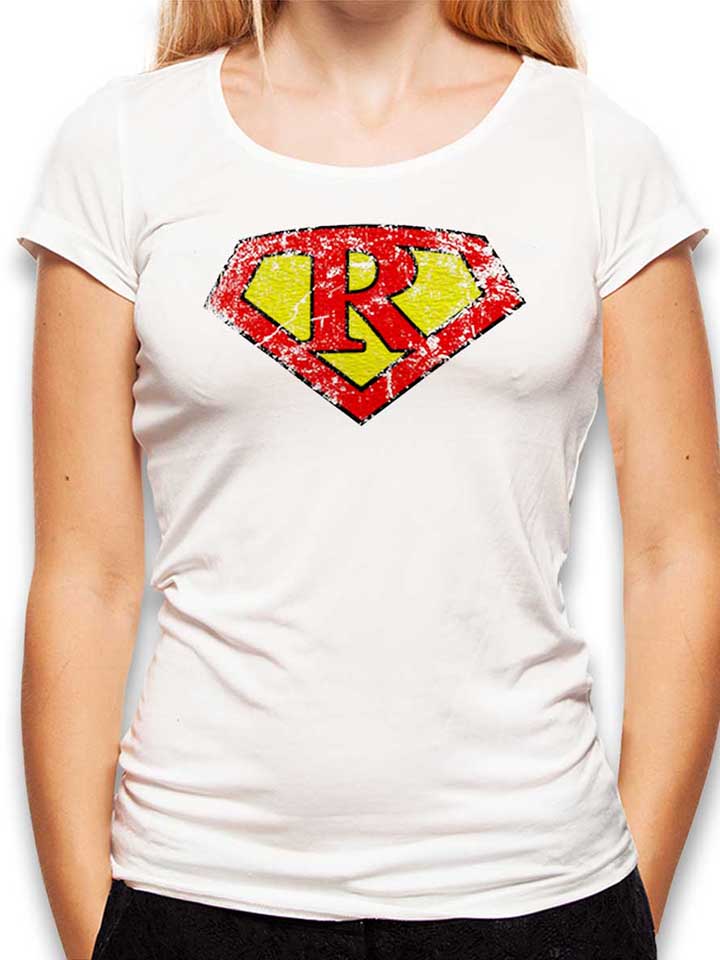 R Buchstabe Logo Vintage Damen T-Shirt weiss L