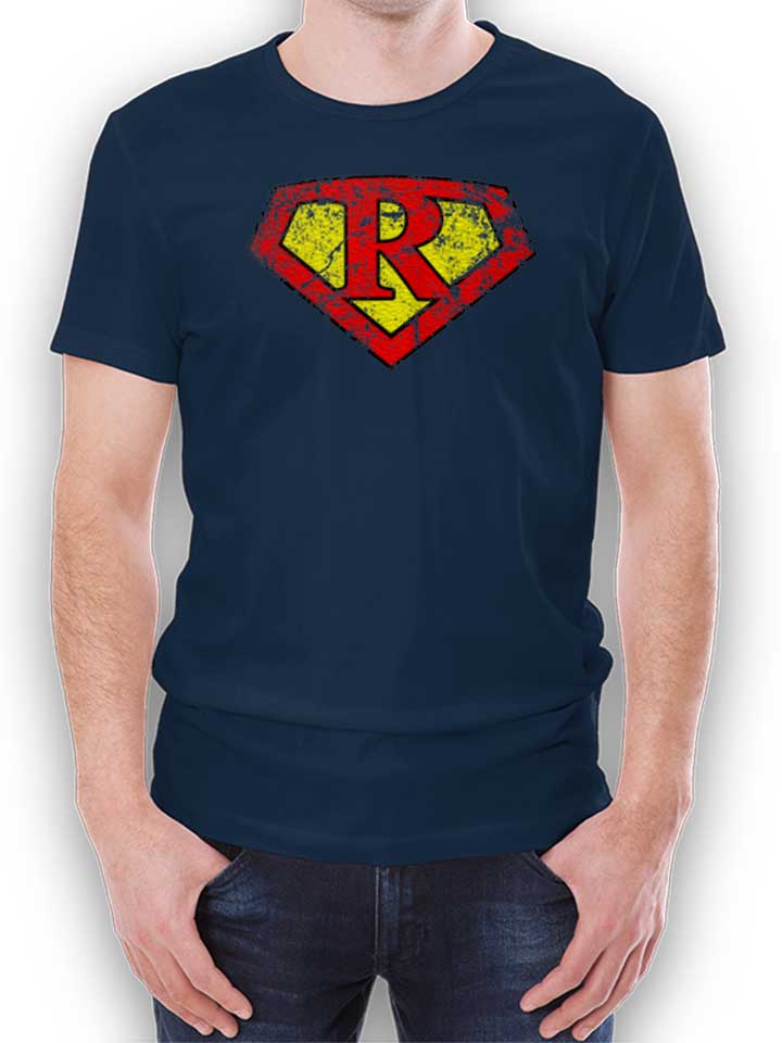 R Buchstabe Logo Vintage T-Shirt dunkelblau L