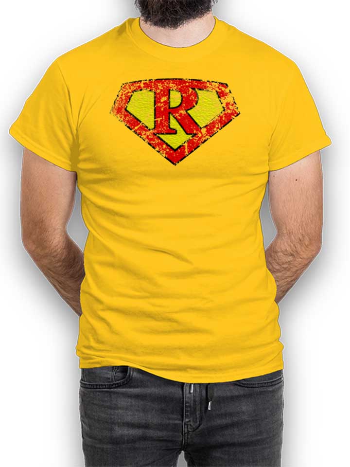 R Buchstabe Logo Vintage T-Shirt gelb L