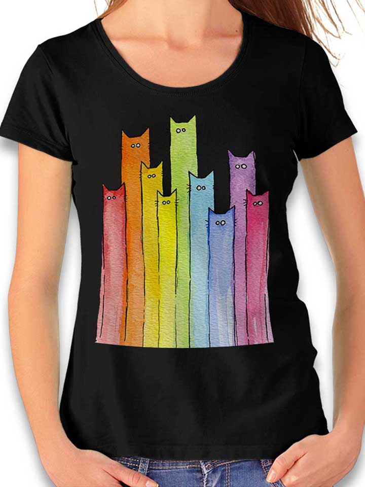 Rainbow Cats Damen T-Shirt schwarz L