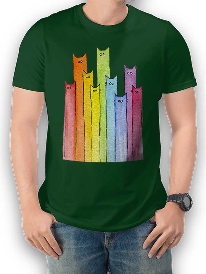 Rainbow Cats T-Shirt dunkelgruen L