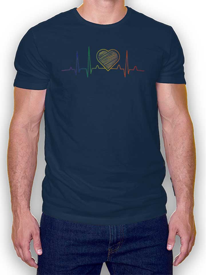 Rainbow Heartbeat T-Shirt navy L