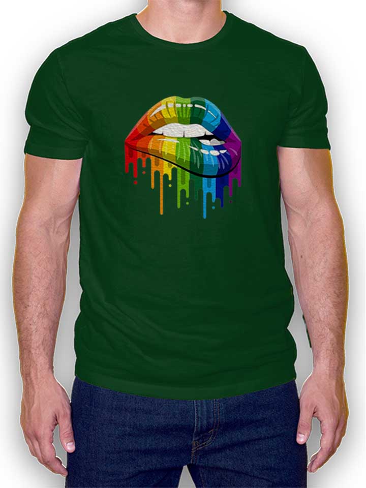 Rainbow Lips T-Shirt dunkelgruen L