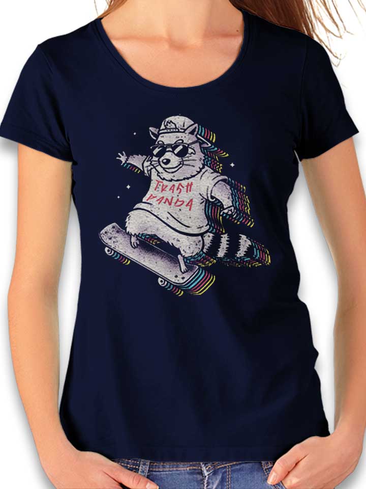 Rainbow Trash Skateboard Panda Womens T-Shirt deep-navy L