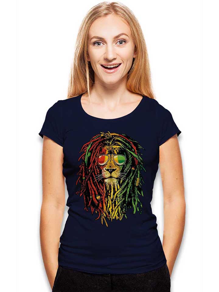 rasta-lion-damen-t-shirt dunkelblau 2