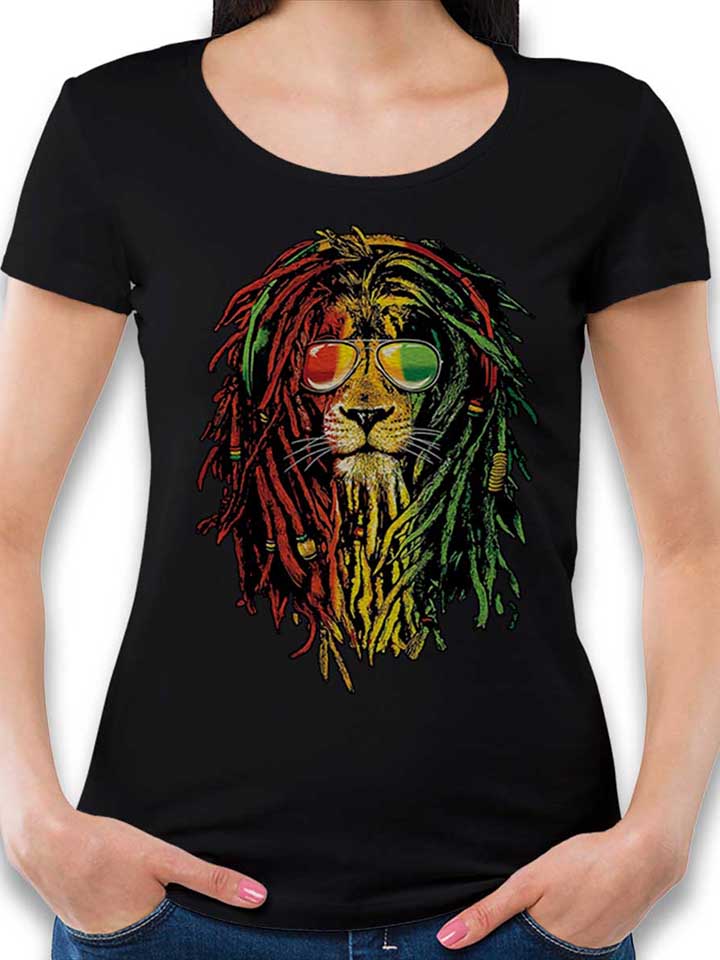 Rasta Lion Damen T-Shirt schwarz L