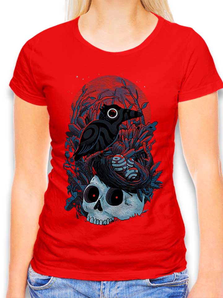Raven Skull Damen T-Shirt rot L
