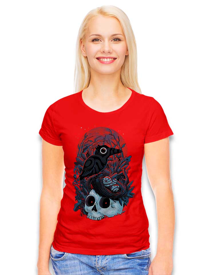 raven-skull-damen-t-shirt rot 2