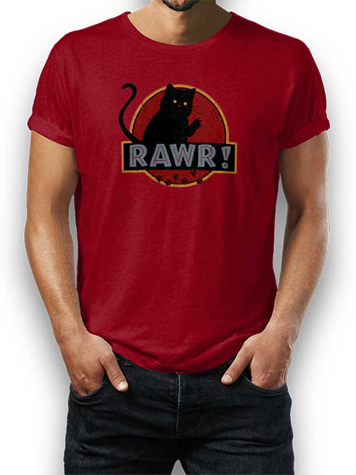 Rawr Jurrasic Cat T-Shirt maroon L