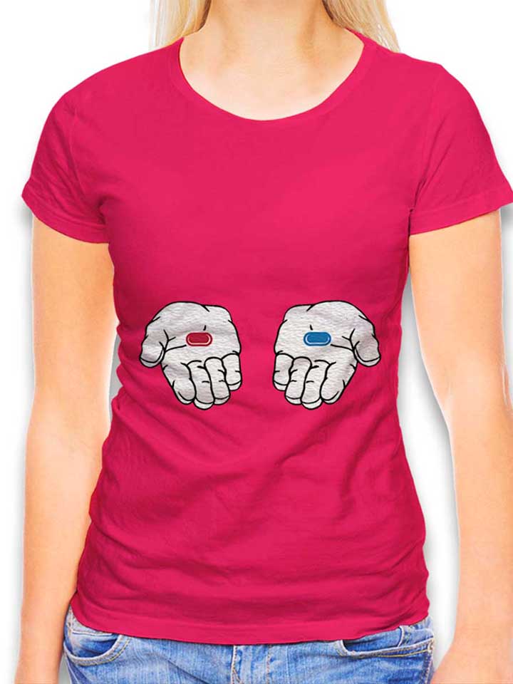 red-pill-blue-pill-damen-t-shirt fuchsia 1