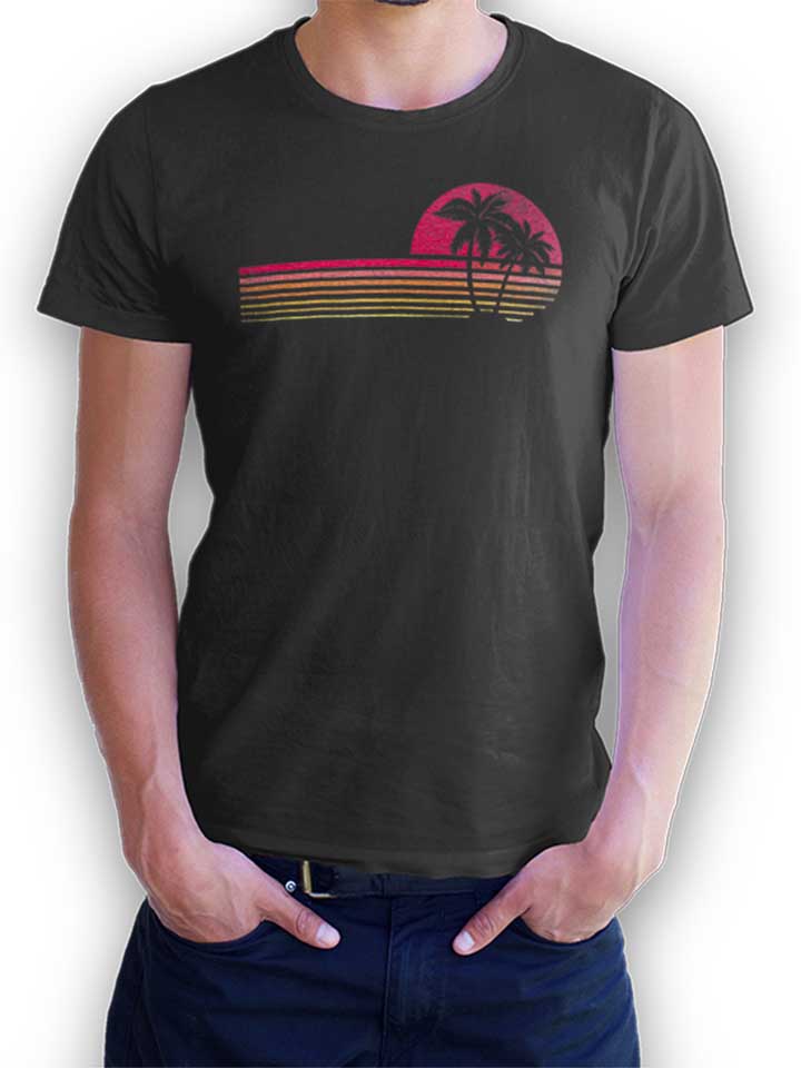 Retro 80S Sunrise T-Shirt dunkelgrau L