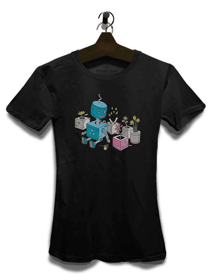 robot-and-flowers-damen-t-shirt schwarz 3