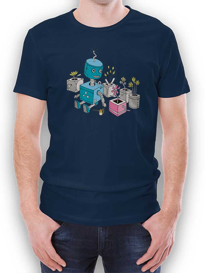 Robot And Flowers T-Shirt dunkelblau L