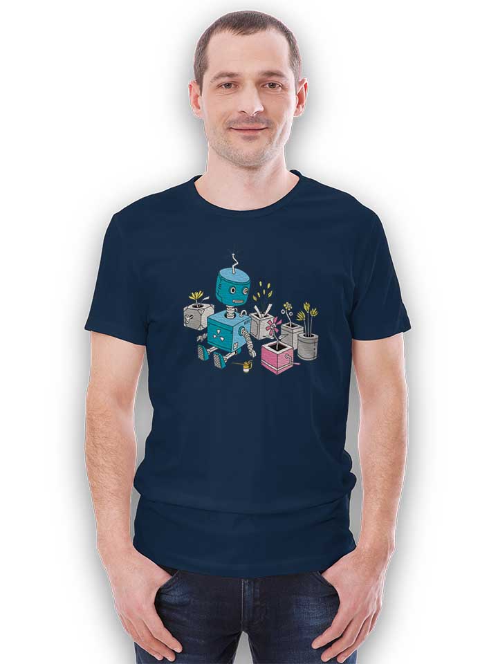 robot-and-flowers-t-shirt dunkelblau 2